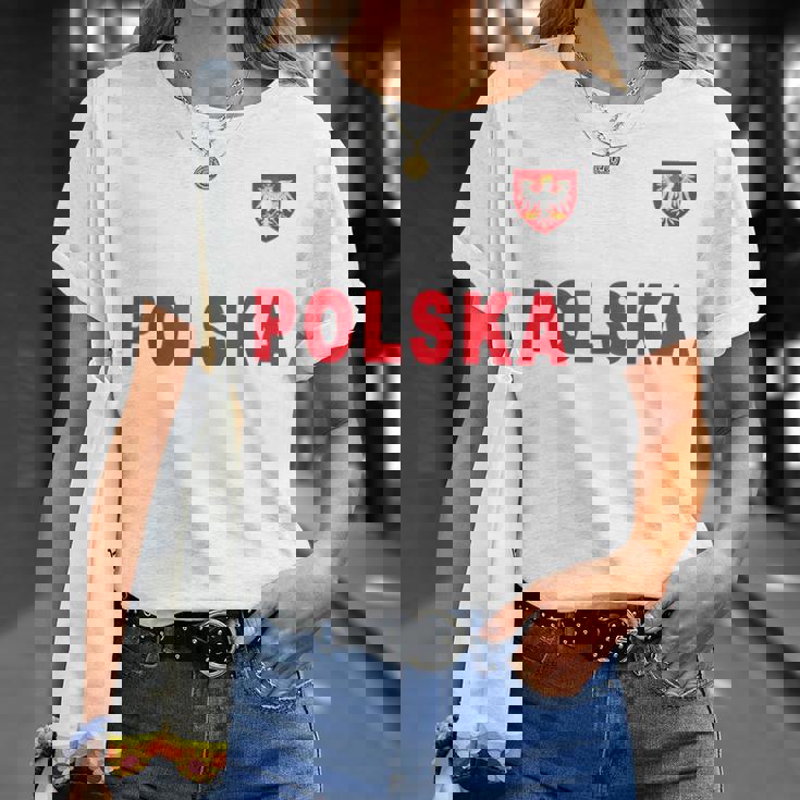 Polska De Texto Rojo Nacional Polaco Camiseta unisex Regalos para ella