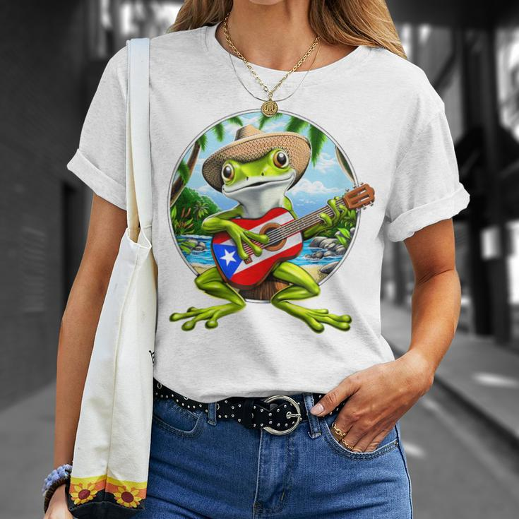 Puerto Rico Coqui Frog Playing Guitar Taino Boricua T-Shirt Gifts for Her