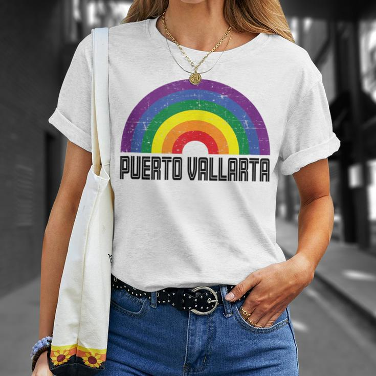 Puerto Vallarta Mexico Lgbtq Distressed Gay Rainbow T-Shirt Gifts for Her