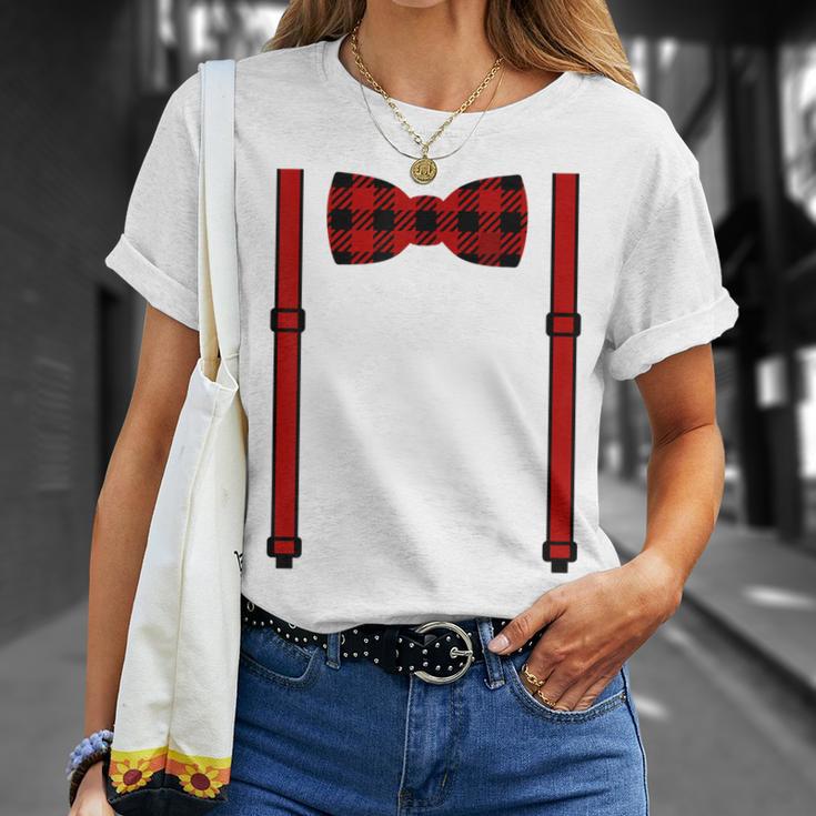 Red Buffalo Plaid Bow Tie And Suspenders T-Shirt Gifts for Her