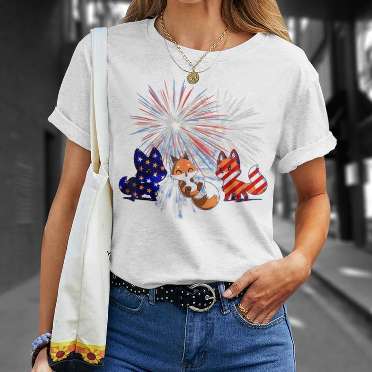 Red White Blue Fox Fireworks Patriotic 4Th Of July T-Shirt Gifts for Her