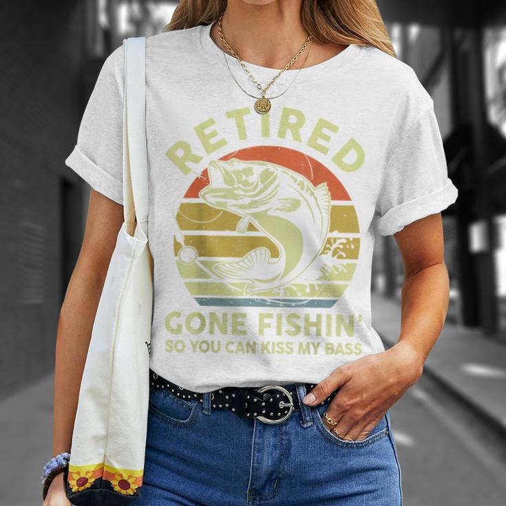 Retired Gone Fishing- Grandpa Retirement Bass Dad T-Shirt Gifts for Her