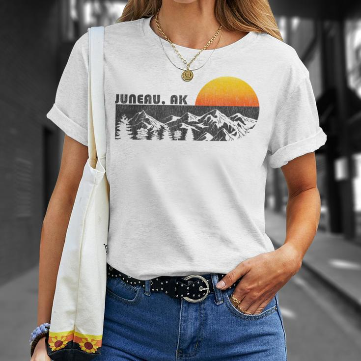 Retro Juneau Alaska Mountain Sunset T-Shirt Gifts for Her