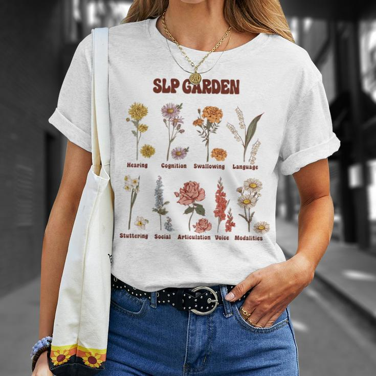 Retro Slp Garden Wildflowers Speech Language Pathologist T-Shirt Gifts for Her