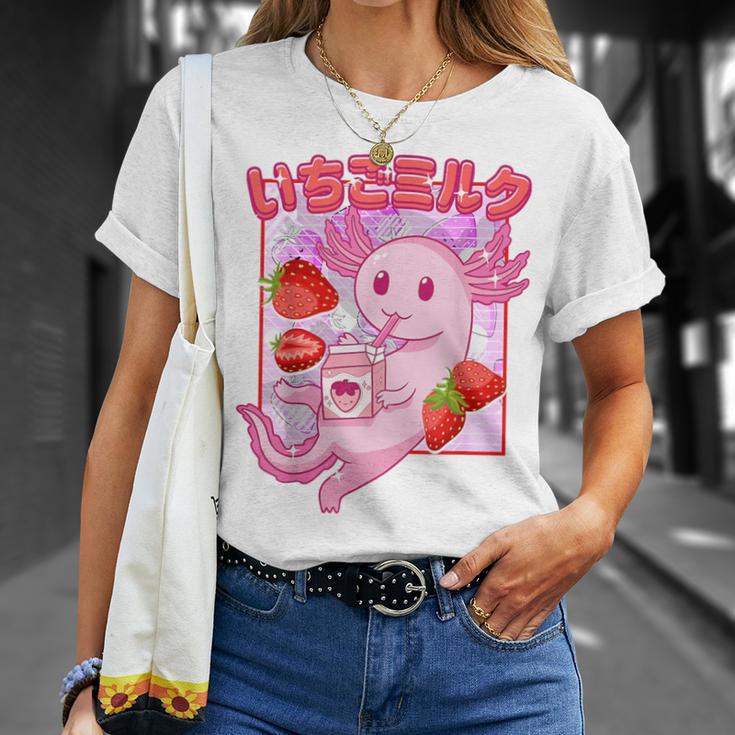 Retro Strawberry Milk Anime Kawaii Axolotl Strawberry Milk Pink T-Shirt Geschenke für Sie