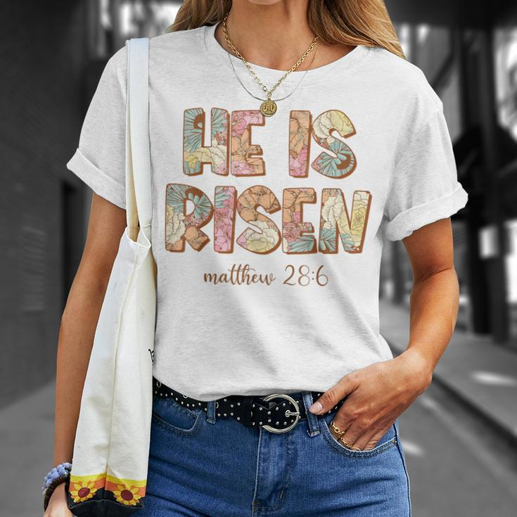 He Is Risen Easter Sublimation Spring Florals Matthew 286 T-Shirt Gifts for Her