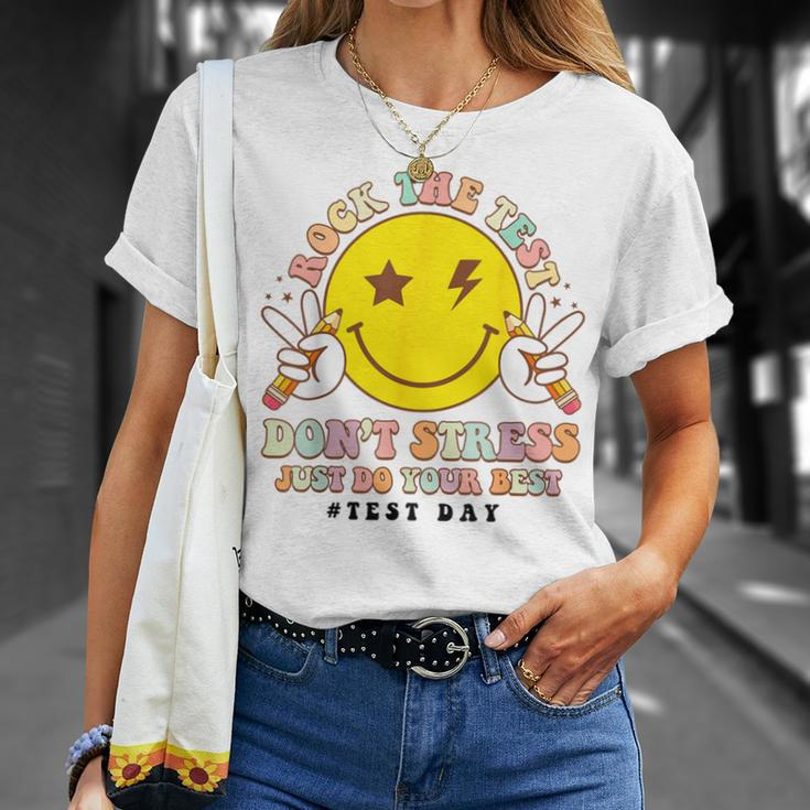Rock The Test Don't Stress Just Do Your Best Testing Smile T-Shirt Gifts for Her