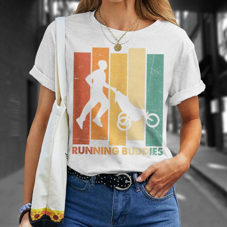 Running Buddies Buggy Baby Stroller Dad Vintage Runner T-Shirt Gifts for Her