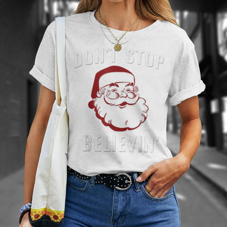 Santa Claus Don't Stop Believing T-Shirt Gifts for Her