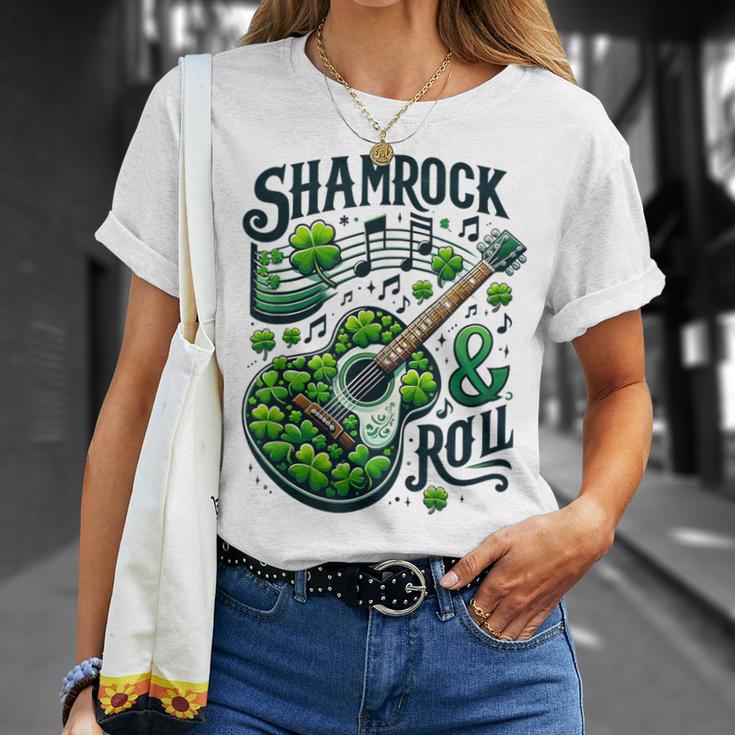 Shamrock N Roll St Patrick's Day Guitar Irish Music T-Shirt Gifts for Her