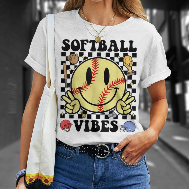 Softball Vibes Smile Face Game Day Softball Mom T-Shirt Gifts for Her