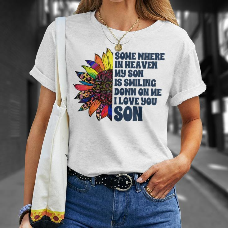 Somewhere In Heaven My Son Is Smiling Down On Me I Love You T-Shirt Gifts for Her
