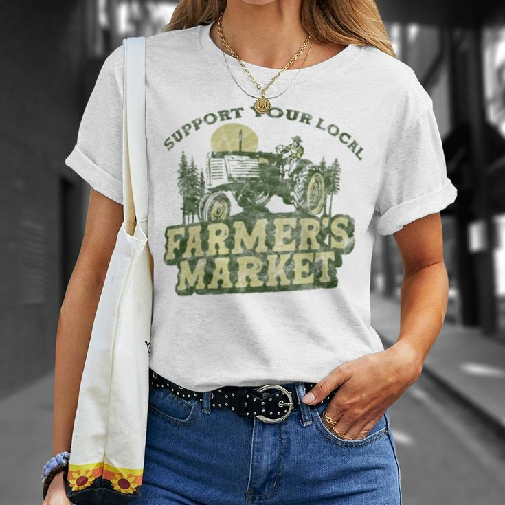 Support Your Local Farmers Market Vintage Tractor Retro T-Shirt Gifts for Her
