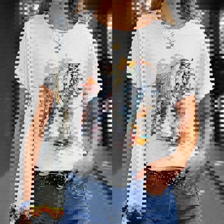 Tigre Colorido Arte Zoo Animal Tigre Camiseta unisex Regalos para ella