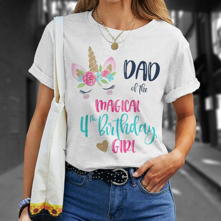 Unicorn Dad Of The 4Th Birthday Girl Matching Papa T-Shirt Gifts for Her