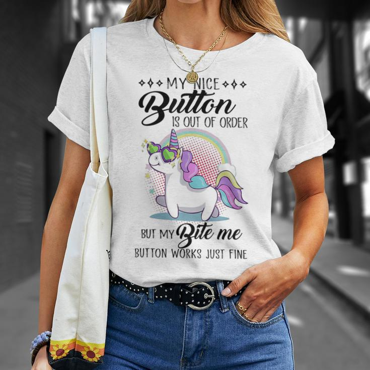 Unicorn My Nice Button Is Out Of Order But My Bite Me T-Shirt Gifts for Her