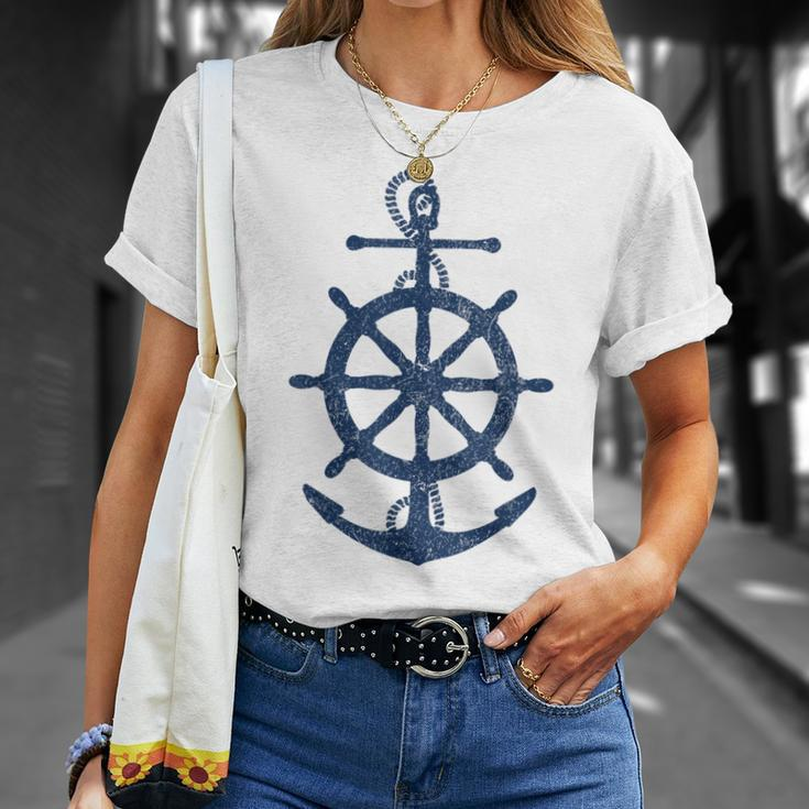 Vintage Distressed Sail Boating Nautical Grungy Navy Anchor T-Shirt Gifts for Her