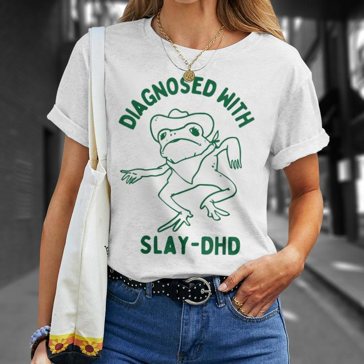 Vintage Retro Frog Diagnosed With Slay Dhd Present I T-Shirt Gifts for Her
