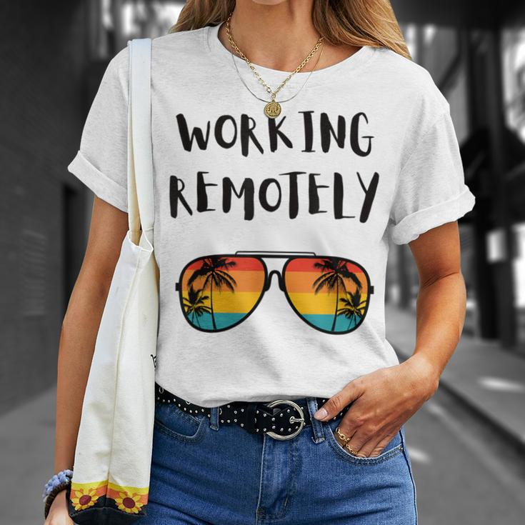 Working Remotely Home Office Remote Worker Beach Palm Tree T-Shirt Gifts for Her