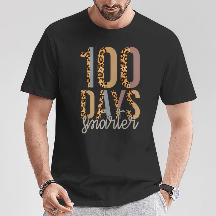 100 Days Smarter Happy 100Th Day Of School Leopard Print T-Shirt Unique Gifts