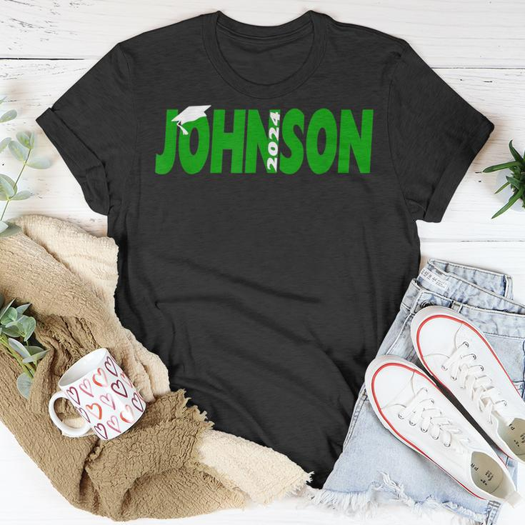 2024 Last Name Team Johnson Family Graduation Green T-Shirt Funny Gifts