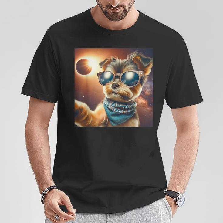 2024 Total Solar Eclipse Dog Taking Selfie Wearing Glasses T-Shirt Unique Gifts