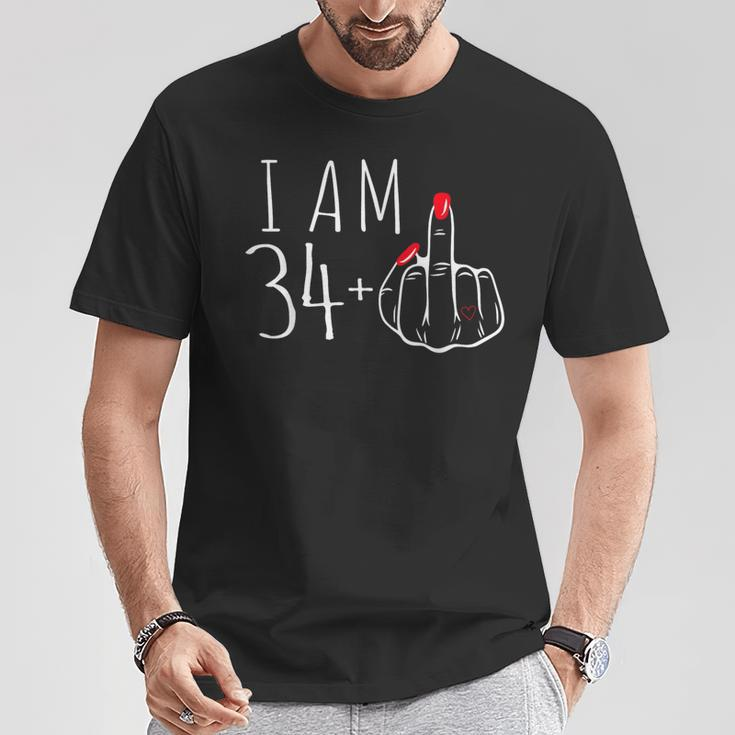 I Am 34 Plus 1 Middle Finger 34Th Women's Birthday T-Shirt Unique Gifts