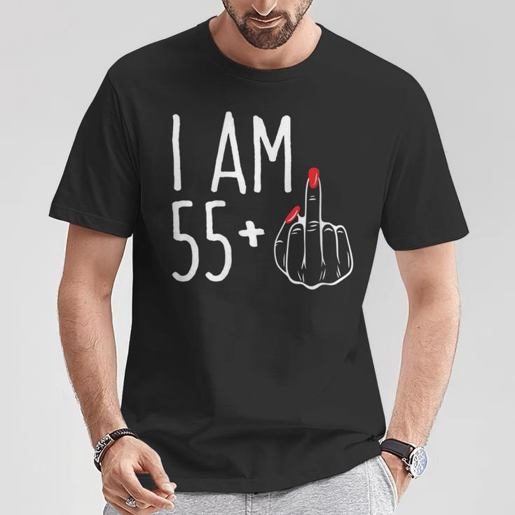 I Am 55 Plus 1 Middle Finger 56Th Women's Birthday T-Shirt Funny Gifts