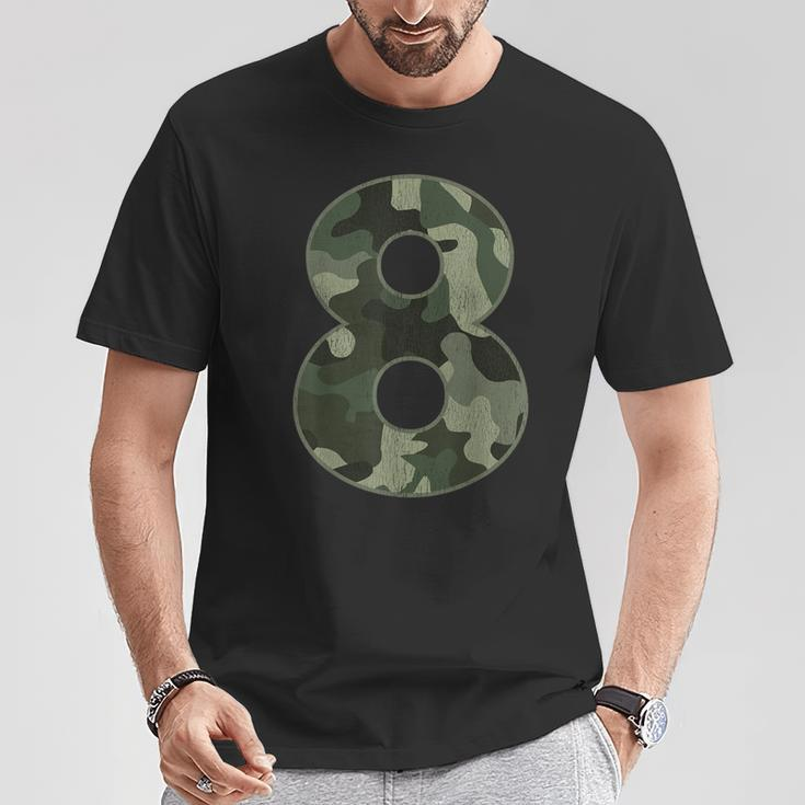 8Th Birthday Army Birthday Party 8 Years Old Camo Number 8 T-Shirt Unique Gifts