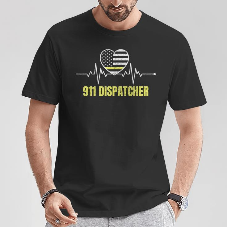 911 Dispatcher Thin Yellow Line Dispatch Us American Flag T-Shirt Funny Gifts