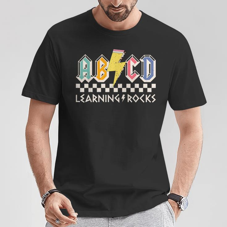 Abcd Learning Rocks Rock'n Roll Teachers Pencil Lightning T-Shirt Unique Gifts