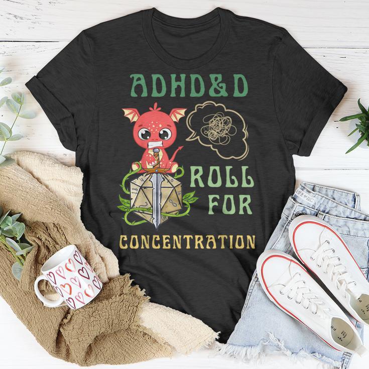 Adhd&D Roll For Concentration Quote Gamer Apparel T-Shirt - Seseable