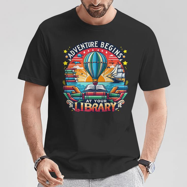 Adventure Begins At Your Library Summer Hot Balloon 2024 T-Shirt Unique Gifts
