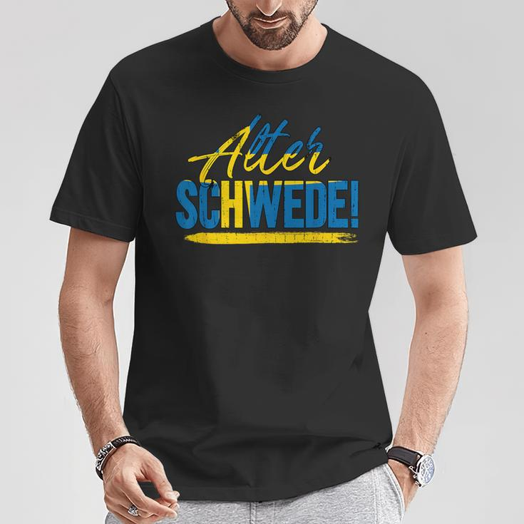 Alter Schwede! Schwarzes T-Shirt, Blau-Gelber Aufdruck, Unisex Lustige Geschenke