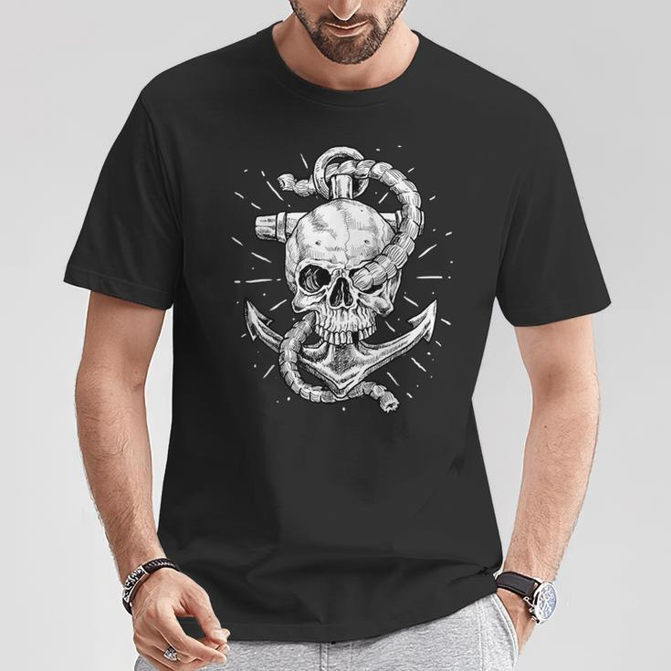 Anchor And Skull Boat Captain Maritime Skeleton T-Shirt Unique Gifts