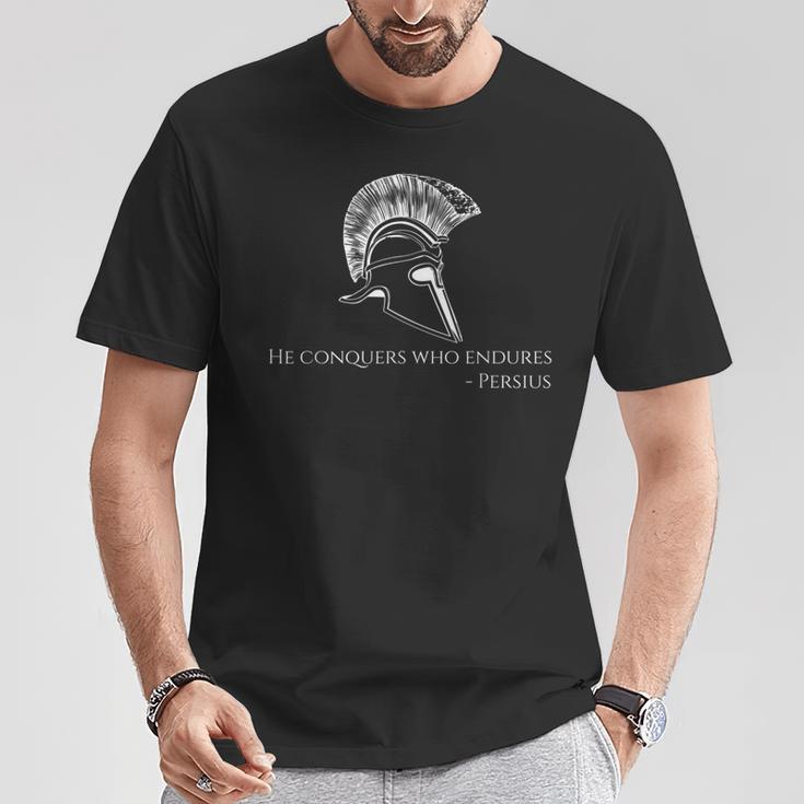 Ancient Roman Poet Persius He Conquers Who Endures T-Shirt Unique Gifts