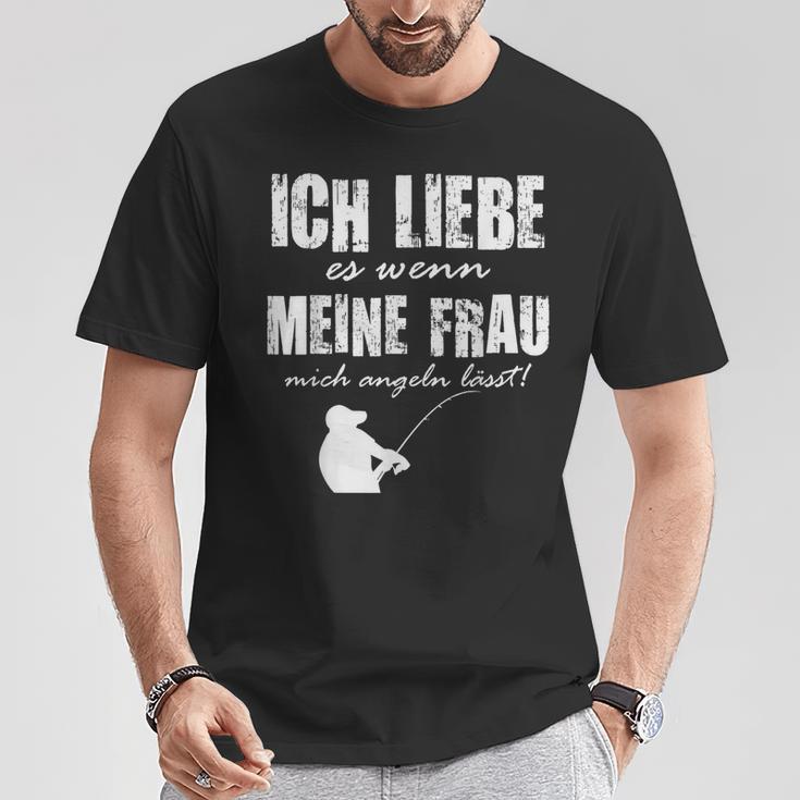 Angler Papa Ich Liebe Es Wenn Meine Frau Mich Angeln Lässt T-Shirt Lustige Geschenke