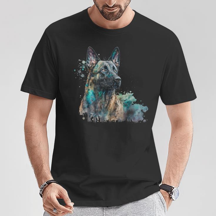 Aquarell Splash Dutchie Hollandse Herder Dutch Shepherd T-Shirt Lustige Geschenke