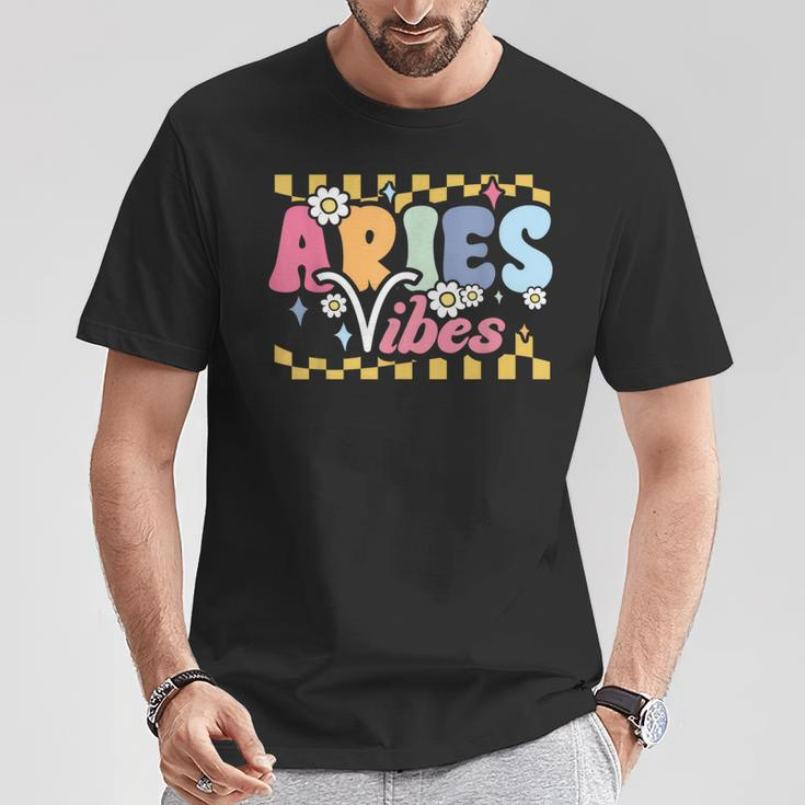 Aries Vibes Zodiac March April Birthday Astrology Groovy T-Shirt Unique Gifts