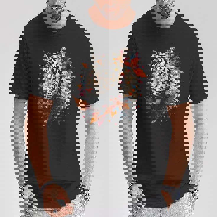 Arte De Tigre Otoño Hojas Zoo Animal Tigre Camiseta unisex Regalos divertidos