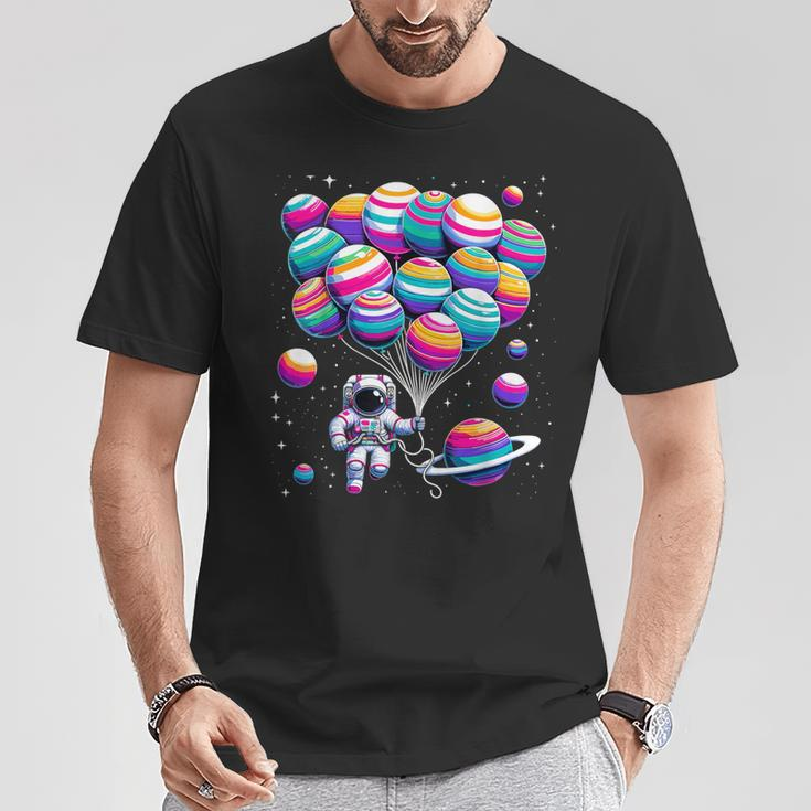 Astronaut Holding Planet Balloons Stem Science T-Shirt Unique Gifts