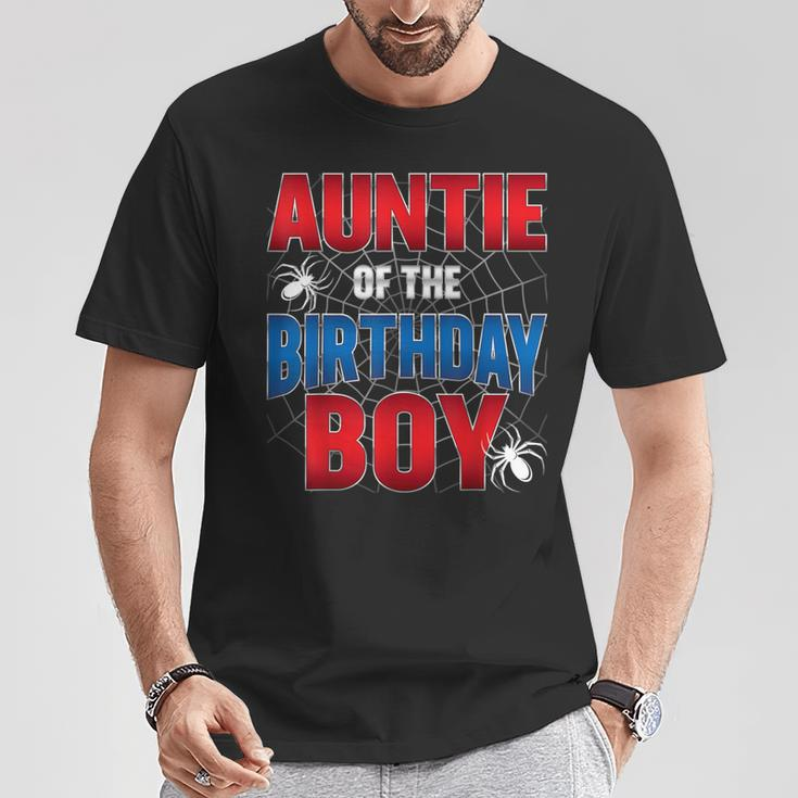 Auntie Of The Birthday Boy Costume Spider Web Birthday Party T-Shirt Funny Gifts