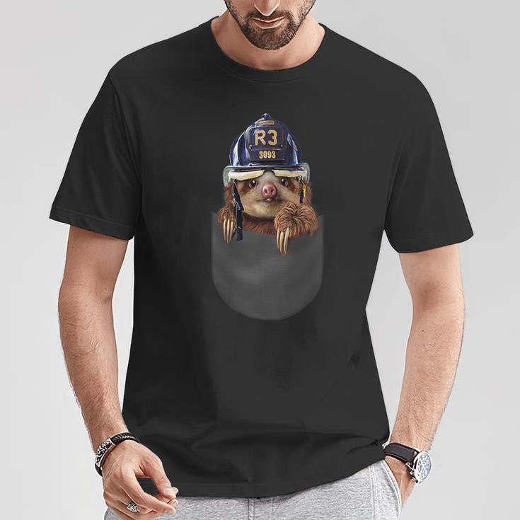 Baby Sloth In Fireman Helmet Pocket T-Shirt Unique Gifts