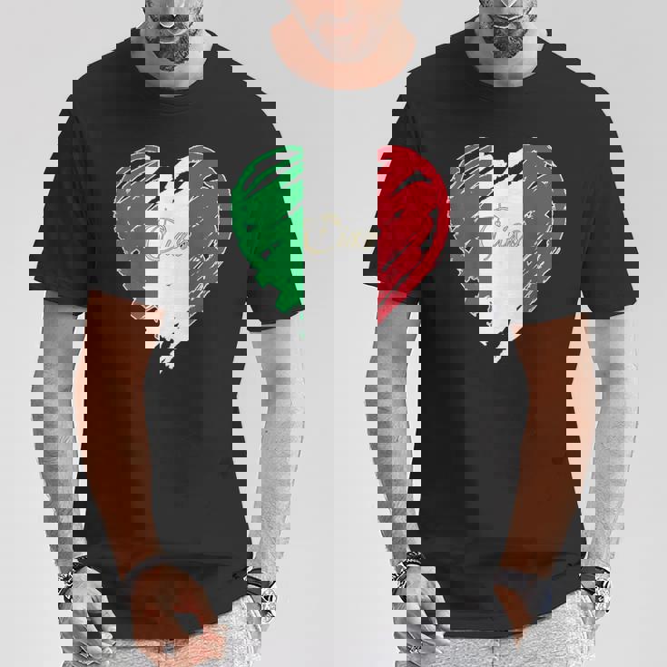 Bandera Italiana Con Diseño De Corazón Con Texto En Inglés Proud To Be Italian I Love Ital Camiseta unisex Regalos divertidos