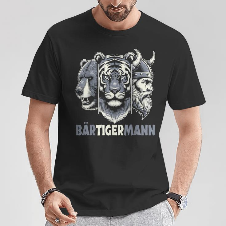 Bärtigermann Viking Beard Full Beard Tiger Man Black T-Shirt Lustige Geschenke