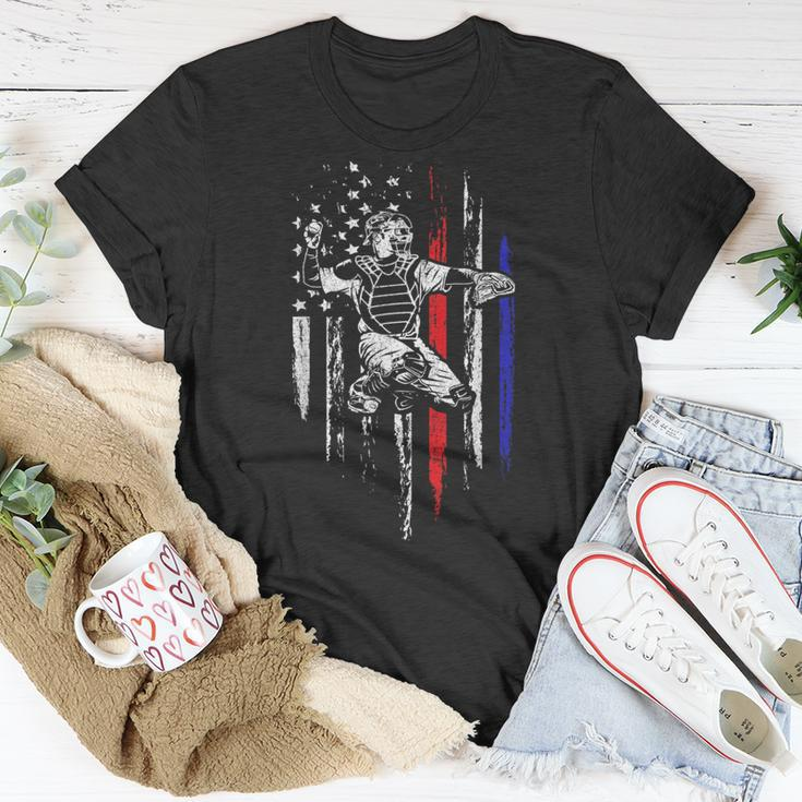 Baseball American Flag Patriotic Catcher 4Th Of July T-Shirt Personalized Gifts