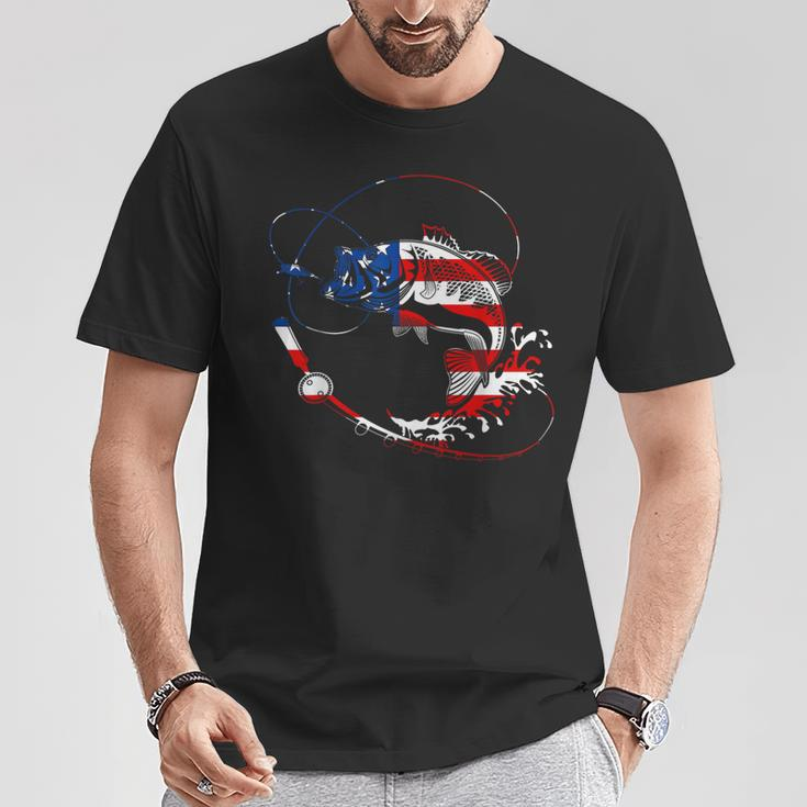 Bass Fishing Fish American Flag Patriotic Fourth Of July T-Shirt Unique Gifts