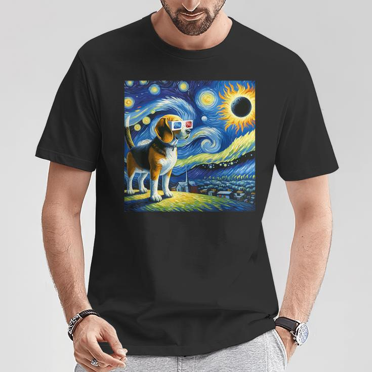 Beagle Dog Solar Eclipse Glasses 2024 Van Gogh Starry Night T-Shirt Funny Gifts