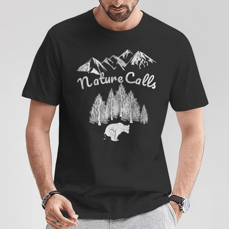 Bear Pooping In Woods Nature Camping Accessories T-Shirt Unique Gifts