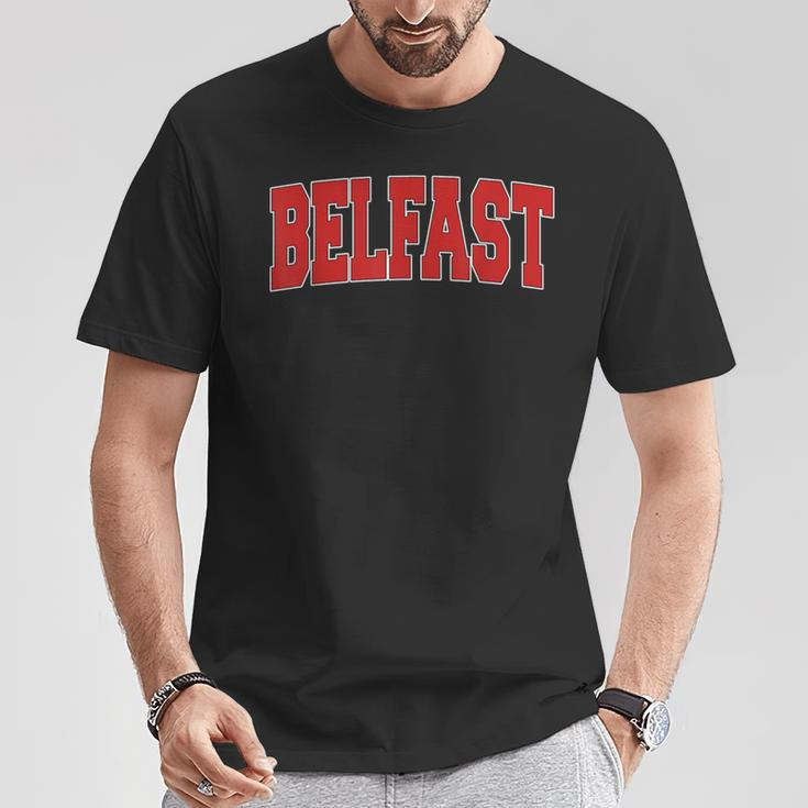 Belfast United Kingdom Varsity Style Vintage Retro Uk Sports T-Shirt Unique Gifts